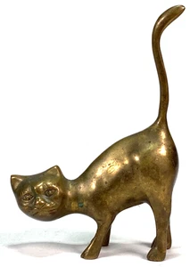 Vintage Brass Cat - Statuette Figure - 5.5" Tall, 4" Long - Picture 1 of 5