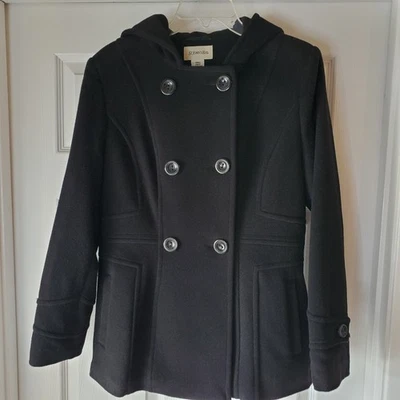 Abrigo/Chaqueta Mujer St John's Bay Negro Lana/Cachemira Guisante Talla Pequeña NUEVO Foto 1 de 4
