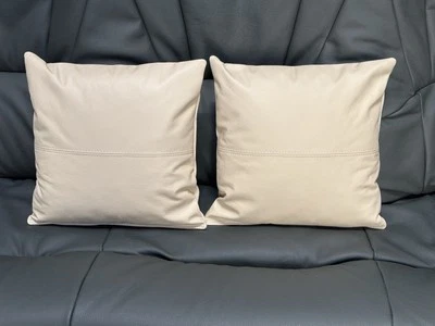 Sofa Cushion 40x40cm Genuine Leather Pillow Decorative Beige - Image 1 of 4