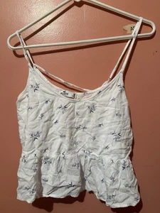 Hollister Womens  Crop Top M Medium White Sleeveless Top Lightweight Loose Fit - Picture 1 of 8