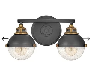 Hinkley Lighting 5172BK Fletcher 2 Bathroom Light - Black & Brass Accents - Picture 1 of 9