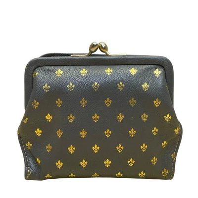 Monedero Peruzzi para mujer de cuero azul y dorado con cierre de beso flor de lis Foto 1 de 4