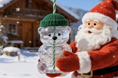 Nueva taza de café Bearista con pajita, taza de paja 20 oz con tapa de gorro vacaciones Foto 1 de 3