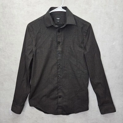 Express Men’s Slim 1MX Black Tan Print Long Sleeve Dress Casual Shirt Small - Image 1 of 4