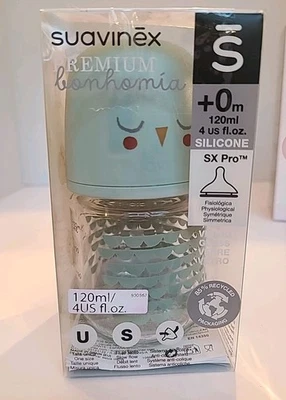 NEW Suavinex Bonhomia Glass Bottle 120mL 4 fl. oz. SX PRO Silicone Nipple Mint S - Image 1 of 4