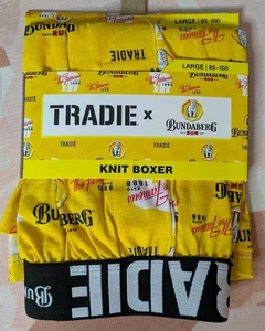 Tradie X Bundaberg Rum Men's Knit Boxer Size L 95-100 Waist Cotton Yellow - Picture 1 of 9
