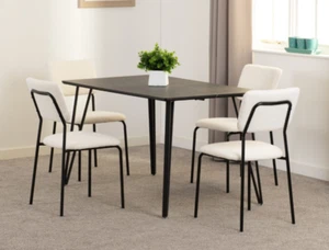 Sheldon Black Marble Effect Dining Set Table 4 Ivory Velvet Chairs - Picture 1 of 13
