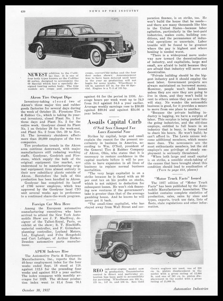 Camión de reparto modelo REO 1937 cabina sobre motor corona dorada motor artículo anuncio impreso Foto 1 de 1