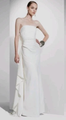 Maxi Vestido BCBGMAXAZRIA Sin Tirantes Jacquard Mujer 8 Blanco Noche/Boda Vestido Foto 1 de 4