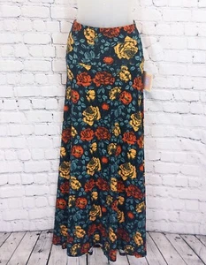 Maxi Falda Informal LuLaRoe Para Mujer Talla 2XS NUEVA CON ETIQUETAS Verde Rojo Amarillo Floral Rosas - Imagen 1 de 5