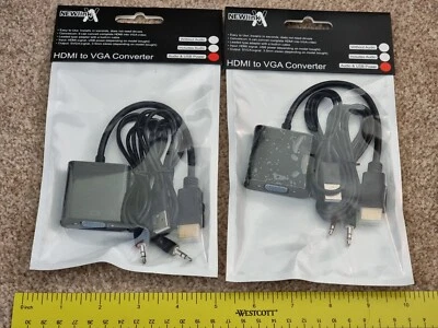 2 x HDMI to VGA Output + 3.5mm AUDIO ADAPTER CABLES BRAND NEW! USB Power 15 pin - Image 1 of 4
