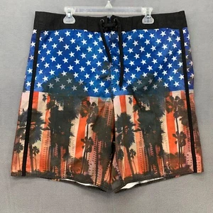 Joe Boxer Board Shorts Mens 38  Retro Tropical Stars Patriotic Unlined Blue Red - Picture 1 of 11