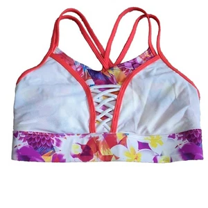 TYR Lace-up Floral Pink Red Bralette Sports Bra Swim Top Size Medium NWOT - Picture 1 of 6