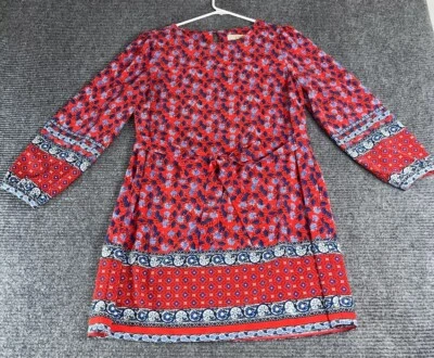 Loft dress women's MP medium petite red blue floral shift belt keyhole back - Image 1 of 4