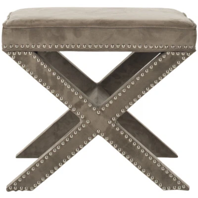 SAFAVIEH Palmer Ottoman Silver Nail Head | Mushroom | - Image 1 of 4