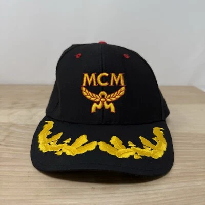 MCM мужской желтый красный логотип изогнутые поля шляпа регулируемый ремень крышка - Изображение 1 из 4