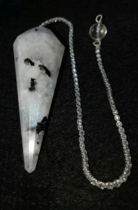 Pendule chaîne énergétique radiesthésie de guérison pierre de lune arc-en-ciel blanche réponse radiesthésie - Photo 1 sur 2