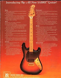 vtg 70s INTRODUCING MUSIC MAN SABRE MAGAZINE PRINT AD Electric Guitar Pinup Page - Picture 1 of 1