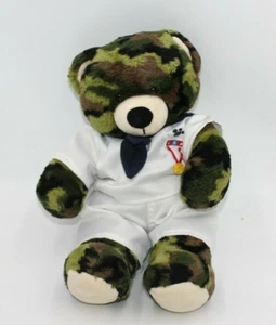 Build a Bear grüner Tarnbär mit marineblauem Outfit Olympia-Medaille 15 Zoll Plüsch SCHÖN - Bild 1 von 3