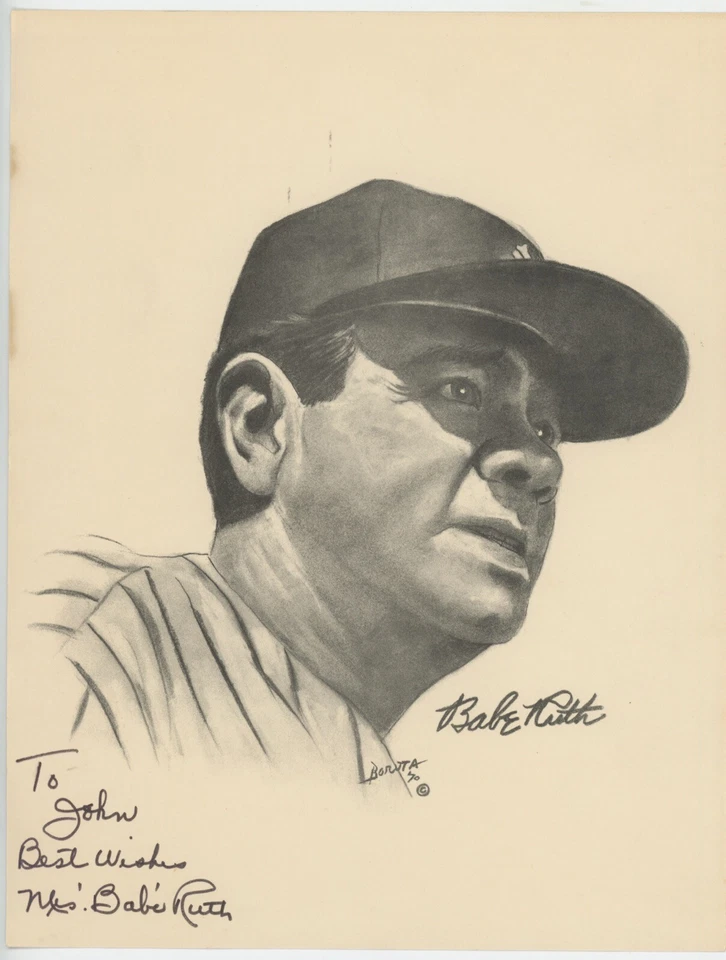 Mrs. Babe Ruth Signed/Inscribed B&W Yankees 8.5x11 Artwork Auto w B&E Hologram - Image 1 of 1