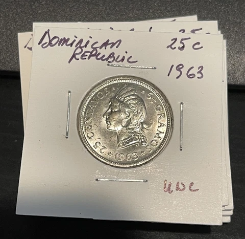 DOMINICAN REPUBLIC 25 Centavos 1963, Republic Restoration, Bright Lustrous UNC Cover