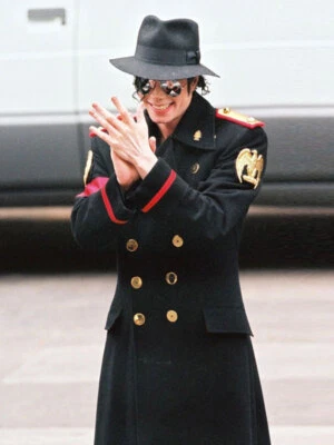 Handmade Michael Jackson Military Black Wool Trench Coat for Men and Women - Image 1 of 4