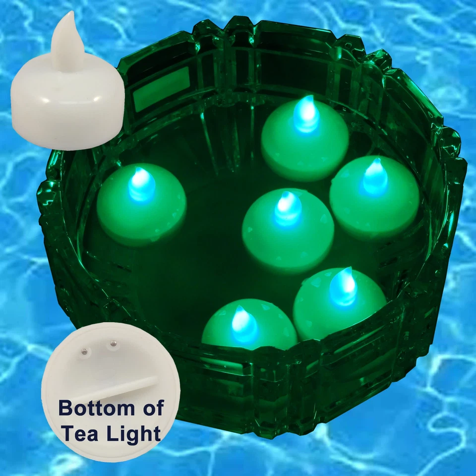 FREEH 24X 防水 LED 浮动小蜡烛 无焰蜡烛 婚礼派对 绿色 — 第 1/1 张图片