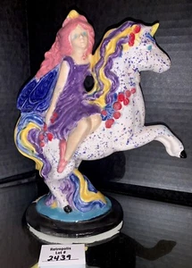 Ceramic Mythical Speckled Unicorn & Princess Figurine 8" Tall Vintage - Picture 1 of 7