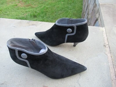 Botas Charles/Charles David Negras Gamuza/Gris Terri Tacón Bajo Cremallera-Talla 7 Foto 1 de 4