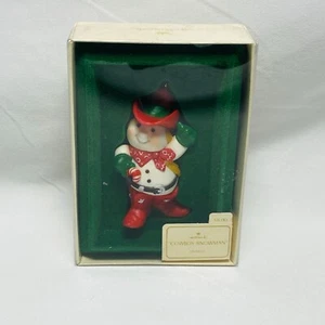 Hallmark 1982 Keepsake Ornament Cowboy Snowman w/ Candy Cane - Picture 1 of 11