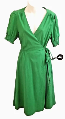 Vestido Alex Marie envolvente verde brillante mezcla de lino manga abullonada talla M 10 Foto 1 de 4