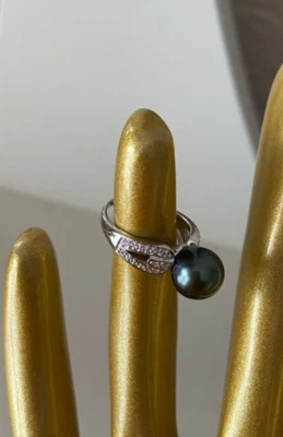 QVC PERLFEKT Ring Weissgold 585/14 Karat mit Tahitiperle Ringgröße 16 - Bild 1 von 4