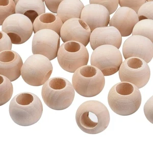 Large Hole Wooden Beads - 20mm Hole: 9~10mm - Unfinised Wood Beige Sanded Smooth - Picture 1 of 5