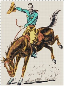 Western Rodeo Cowboy & Horse #1 Counted Cross-Stitch Pattern Needlepoint - Picture 1 of 2