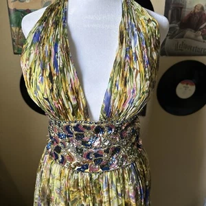 Jovani 100% Silk Beaded Floral Maxi Formal Halter Dress Size 6 - Picture 1 of 7