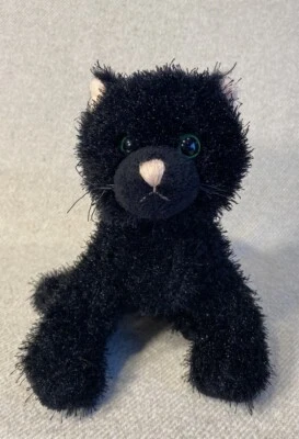 Ganz Halloween Black Sparkly Cat Plush Toy Green Eyes Pink Ears No Hangtag - Image 1 of 4