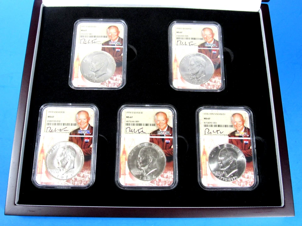 1971 - 1976 S  5-Coin Set, Silver Eisenhower Dollars NGC Ms 67 Tomaska Signature - Image 1 of 4