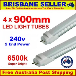 4 x LED T8 Tubes 9w 90cm 6500k Super Bright White Fluro Lights 2 END POWER - Picture 1 of 4