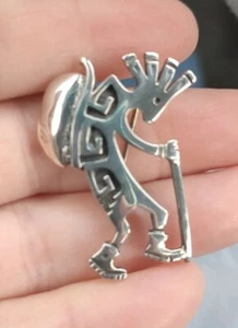 1.25" Native American Kokopelli Pin Silver Brooch Stamped JJ Sterling 925 - Picture 1 of 12