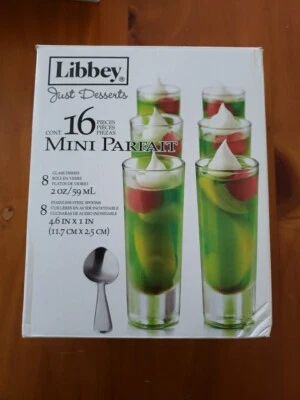 Libbey Just Desserts 16 Pc Mini Parfait Dessert Dishes & Dessert Spoon Set NIB - Image 1 of 4