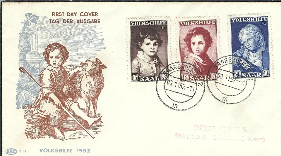 SAAR 1952 Volkshilfe 1st Day cover, Mi #B92-94 (48280) - Image 1 of 1
