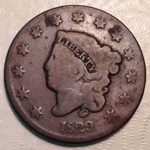 ~ 1829 US Coronet Head Large Cent - Scarce Medium Letters Variety Cover