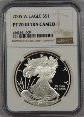 2005-W Silver Eagle Dollar NGC PF70 Ultra Cameo $1 - Image 1 of 3