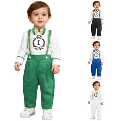 Pantaloni Bretelle Ragazzo Natale Tutina Cinghie Regolabili Con Papillon - Immagine 1 di 3