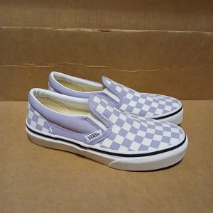 NEW Vans Skateboard Slip On Shoes Youth 1 Checkered Purple White Casual - Picture 1 of 5
