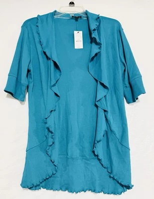 Nuevo Cárdigan Festoneado Y2K Express Sexy Azul Teal Frente Abierto Para Mujer Talla L Foto 1 de 4