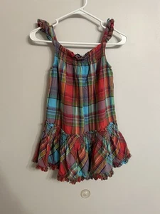 Ralph Lauren Dress Girls 6x Red Blue Green Plaid Ruffle Hem Sleeves 100% Cotton - Picture 1 of 5