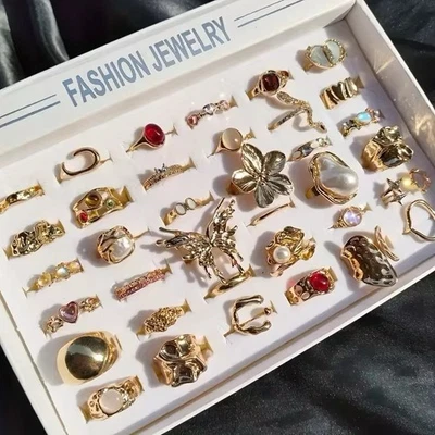 20 Bulk Chunky Bohemia Vintage Finger Ring Fashion Gold Women Jewelry Lot - Image 1 of 4