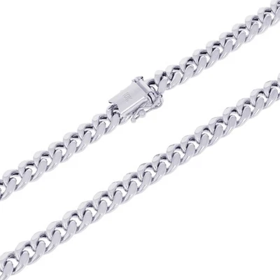 Collar de cadena de eslabones cubanos Miami de oro blanco de 10 quilates real de 3 mm-9 mm para hombre y mujer de 16"-30" Foto 1 de 4