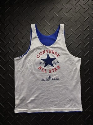 Camiseta sin mangas vintage Converse All Star reversible de malla de baloncesto blanca azul Foto 1 de 4